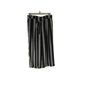 Adrienne Vittadini Womens Cropped Palazzo Pants Black Wide Leg Waist Tie Size M